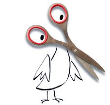 Bird with scissor loops for eyes and scissor clips for beak