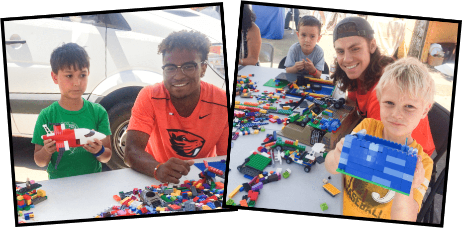 Build_Beavs Lego building with OSU athletes