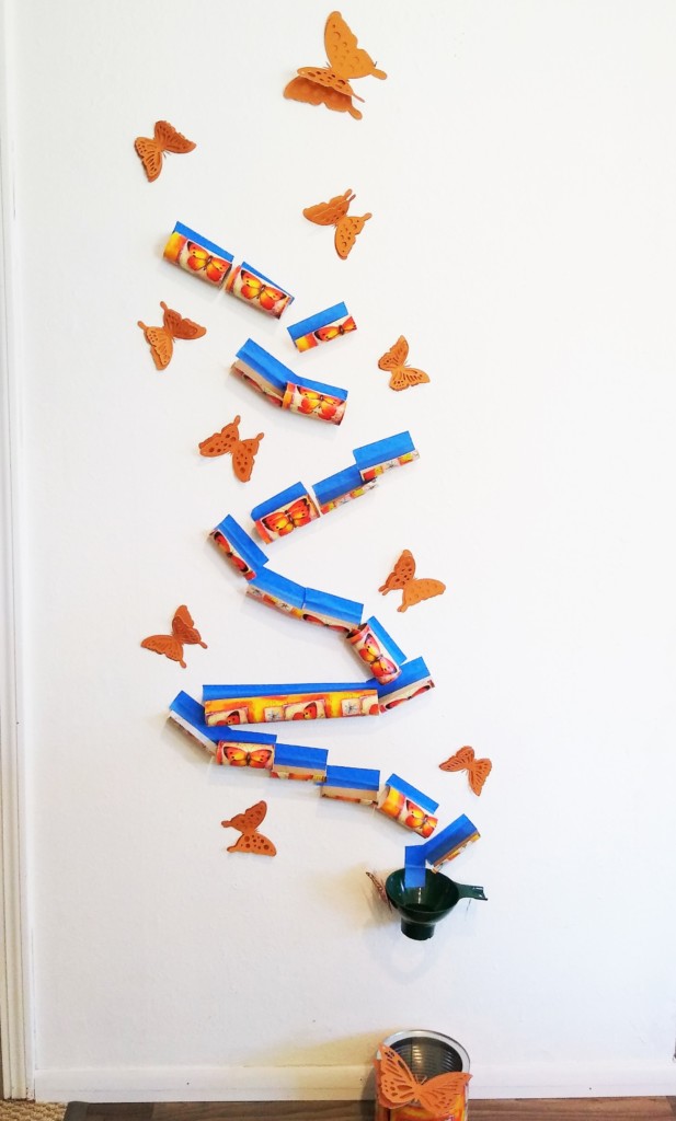 Example of decorated cardboard marble run