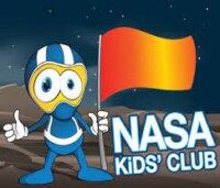 cartoon astronaut on planet with flag